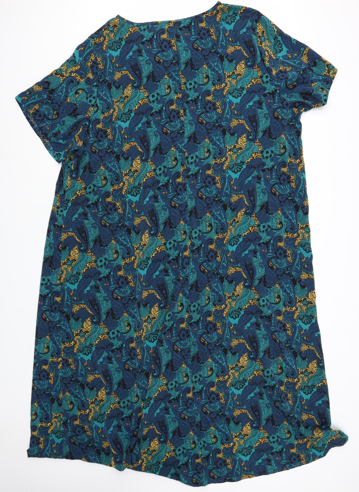 Emery Rose Womens Green Paisley Polyester Kaftan Size 4XL V-Neck Pullover