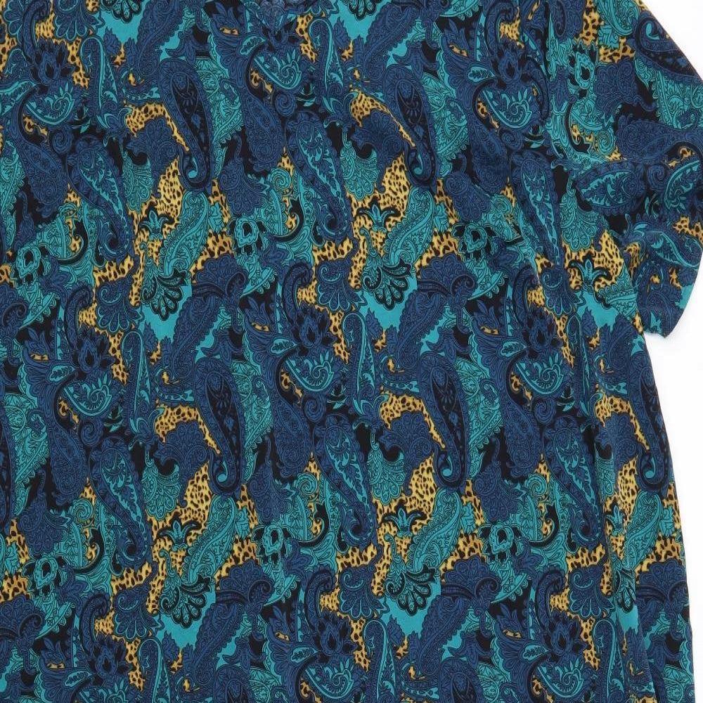 Emery Rose Womens Green Paisley Polyester Kaftan Size 4XL V-Neck Pullover