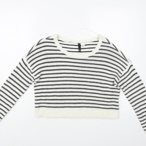 H&M Womens White Boat Neck Striped Acrylic Pullover Jumper Size 6