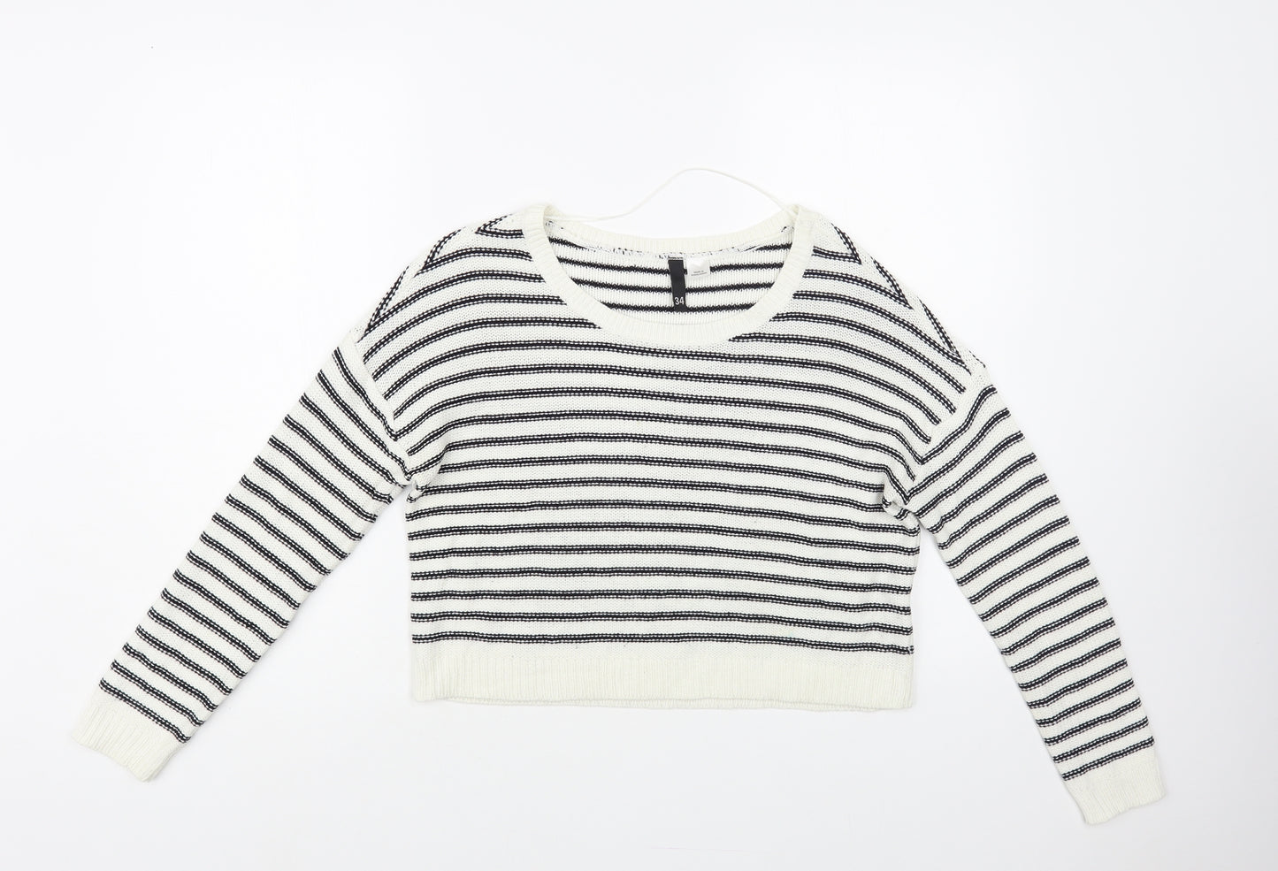H&M Womens White Boat Neck Striped Acrylic Pullover Jumper Size 6