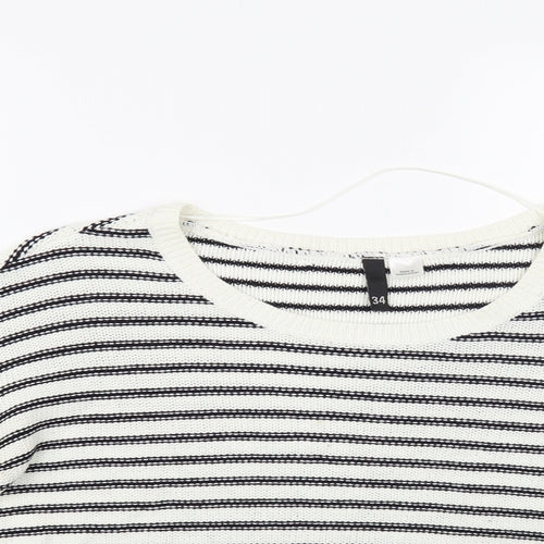 H&M Womens White Boat Neck Striped Acrylic Pullover Jumper Size 6