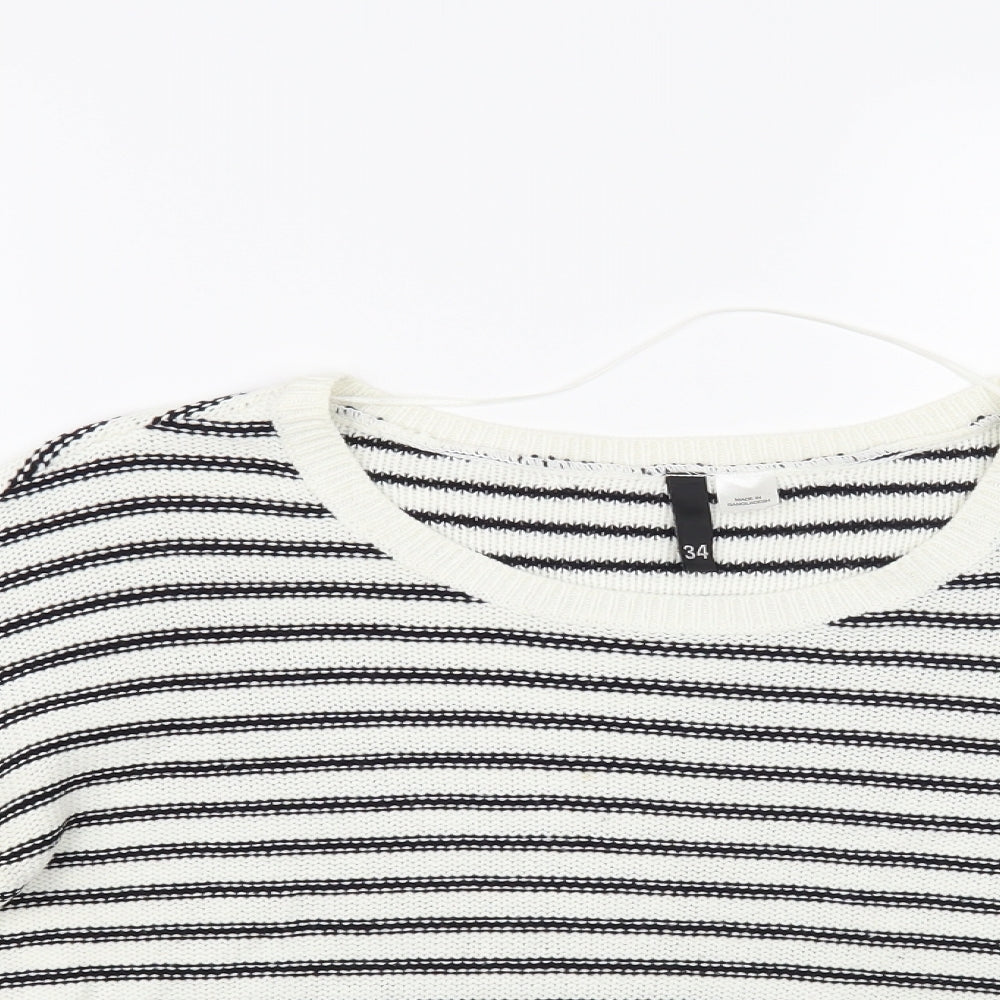 H&M Womens White Boat Neck Striped Acrylic Pullover Jumper Size 6
