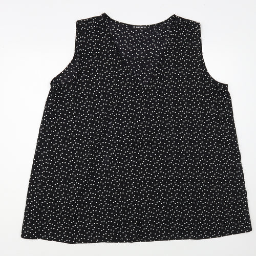 Sheilay Womens Black Geometric Polyester Basic Blouse Size 3XL V-Neck - Heart pattern