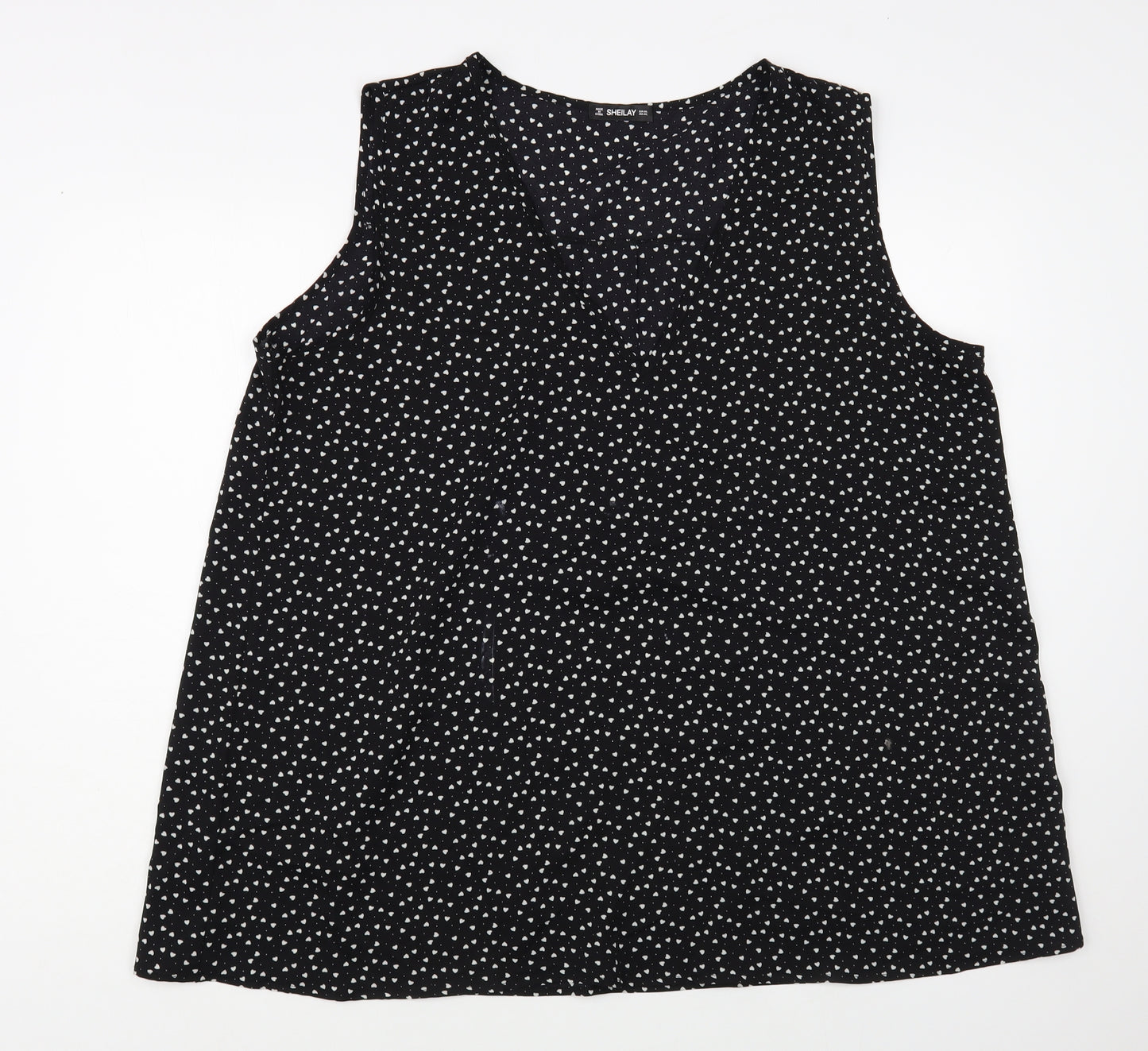 Sheilay Womens Black Geometric Polyester Basic Blouse Size 3XL V-Neck - Heart pattern
