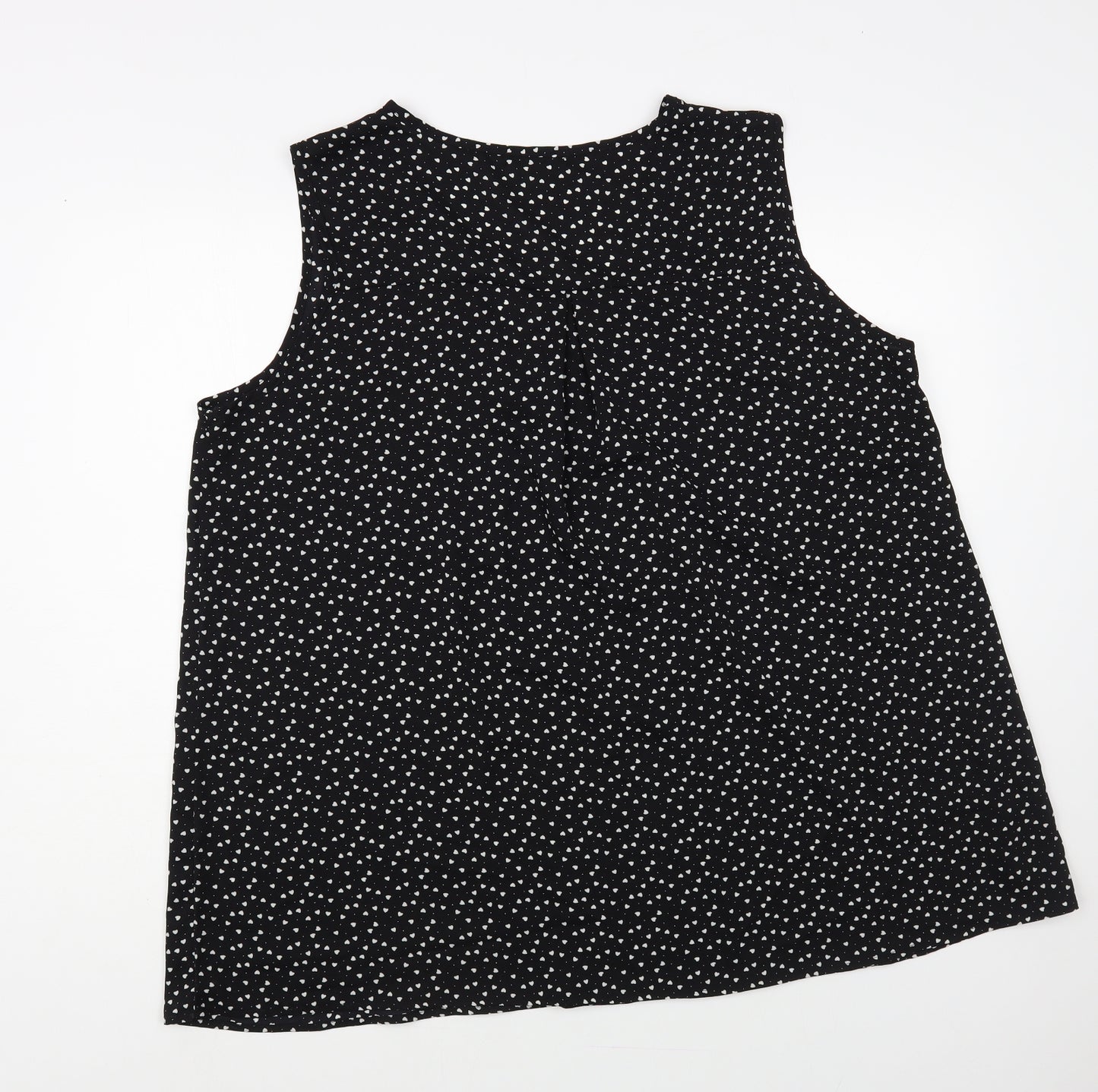 Sheilay Womens Black Geometric Polyester Basic Blouse Size 3XL V-Neck - Heart pattern