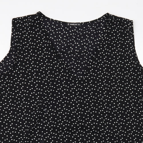 Sheilay Womens Black Geometric Polyester Basic Blouse Size 3XL V-Neck - Heart pattern