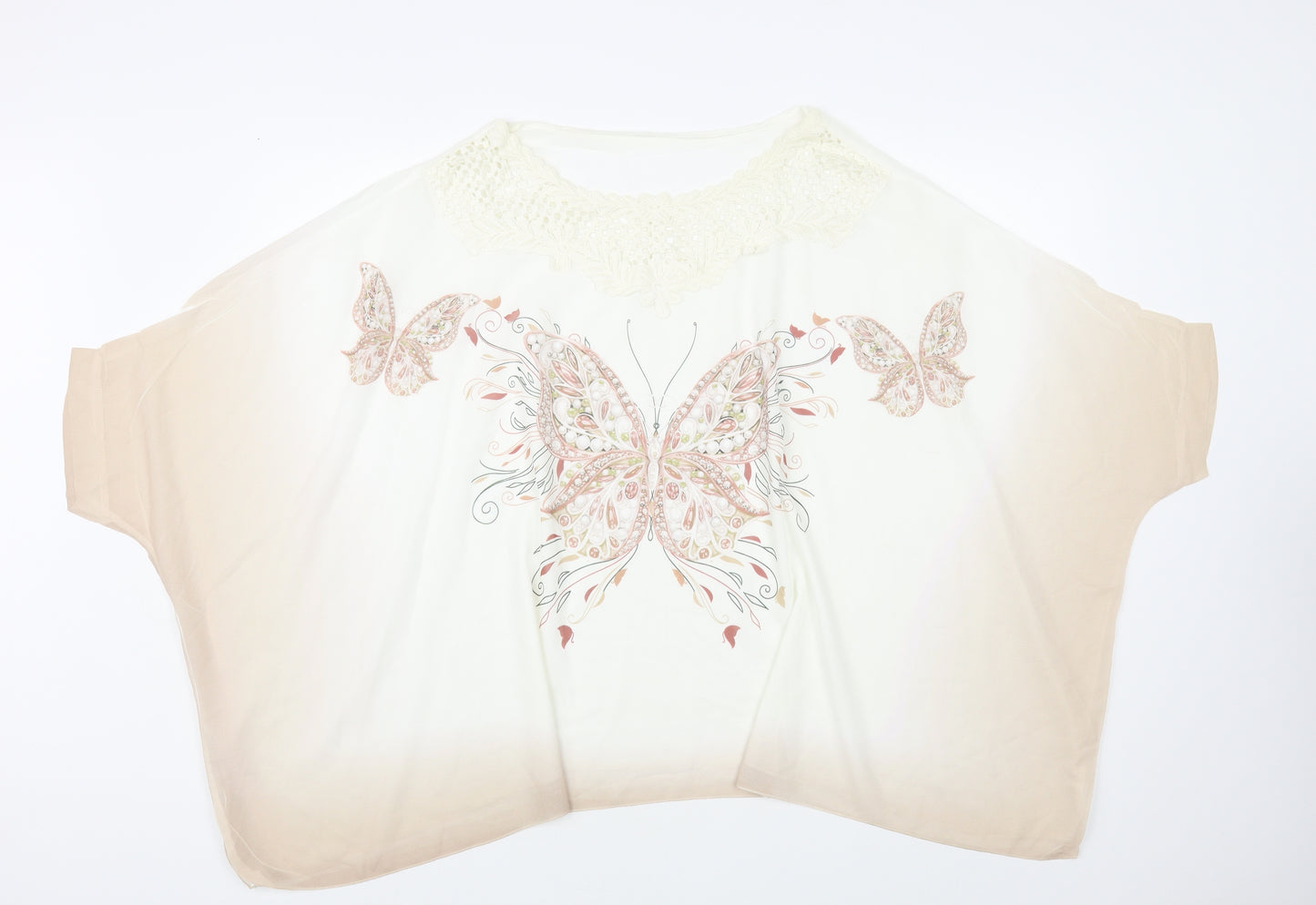 Preworn Womens Ivory Polyester Basic Blouse Size 4XL V-Neck - Butterfly