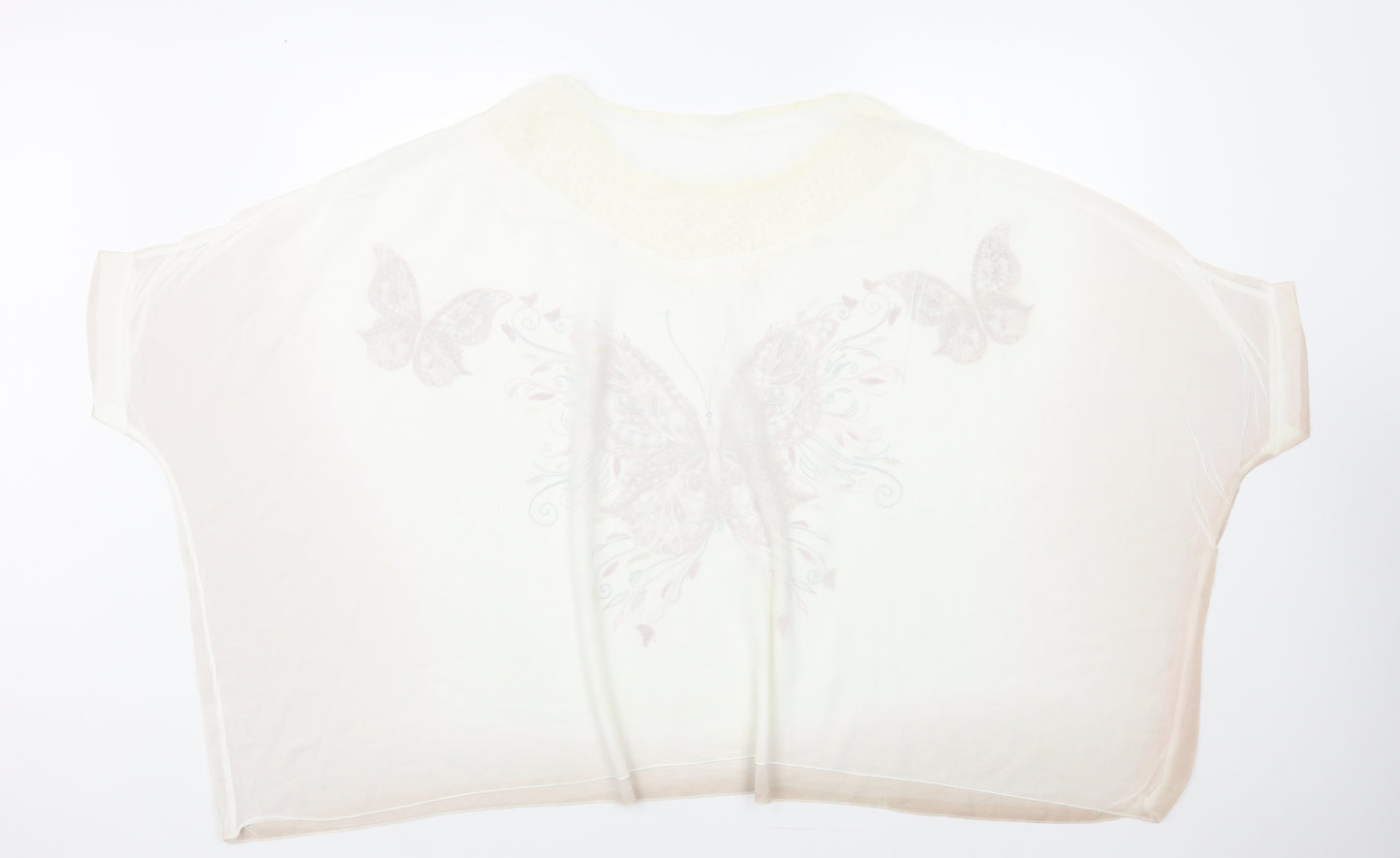 Preworn Womens Ivory Polyester Basic Blouse Size 4XL V-Neck - Butterfly