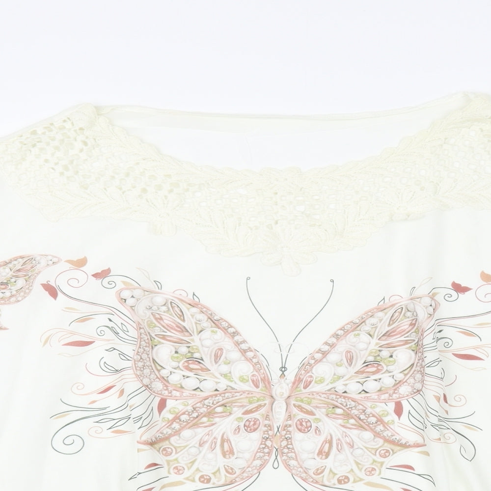 Preworn Womens Ivory Polyester Basic Blouse Size 4XL V-Neck - Butterfly