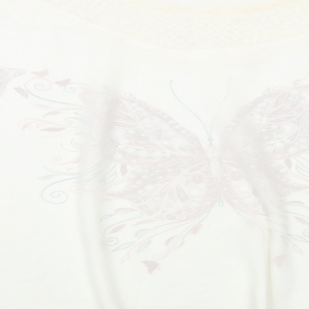 Preworn Womens Ivory Polyester Basic Blouse Size 4XL V-Neck - Butterfly