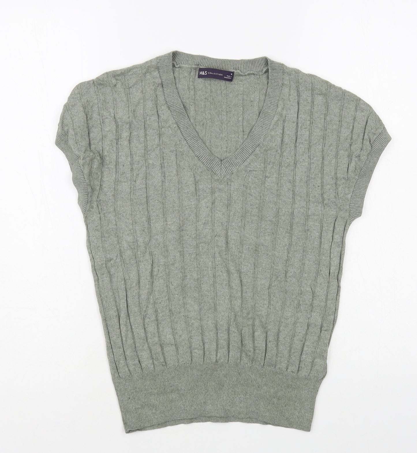 Marks and Spencer Womens Green V-Neck Viscose Vest Jumper Size M