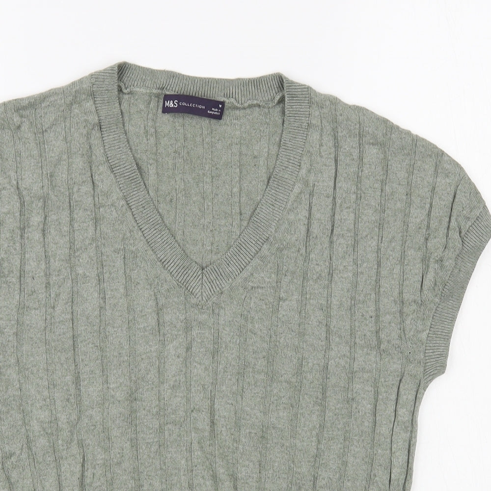 Marks and Spencer Womens Green V-Neck Viscose Vest Jumper Size M