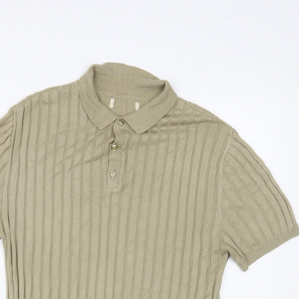 River is Mens Beige Collared Cotton Pullover Jumper Size M