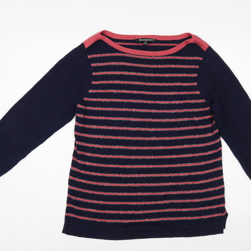 Bonmarché Womens Blue Boat Neck Striped Cotton Pullover Jumper Size 12