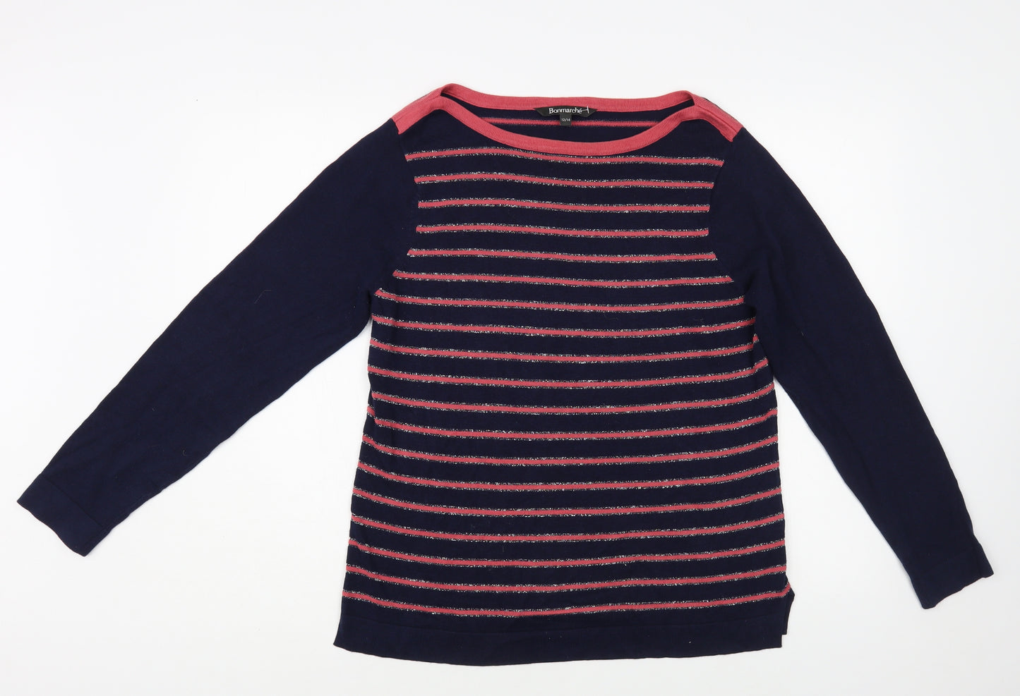 Bonmarché Womens Blue Boat Neck Striped Cotton Pullover Jumper Size 12