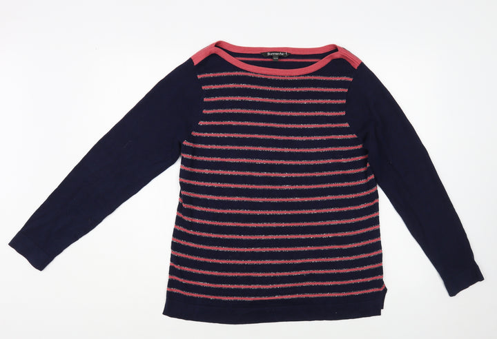 Bonmarché Womens Blue Boat Neck Striped Cotton Pullover Jumper Size 12
