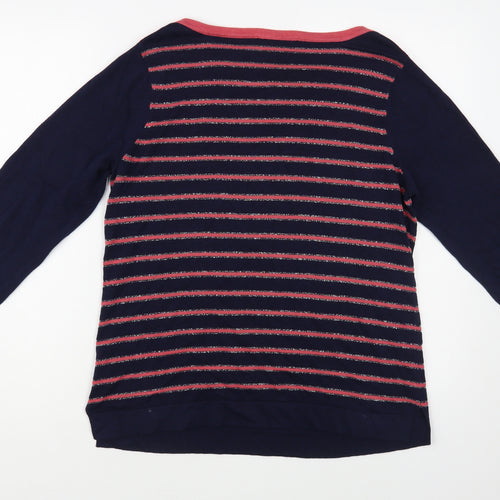 Bonmarché Womens Blue Boat Neck Striped Cotton Pullover Jumper Size 12