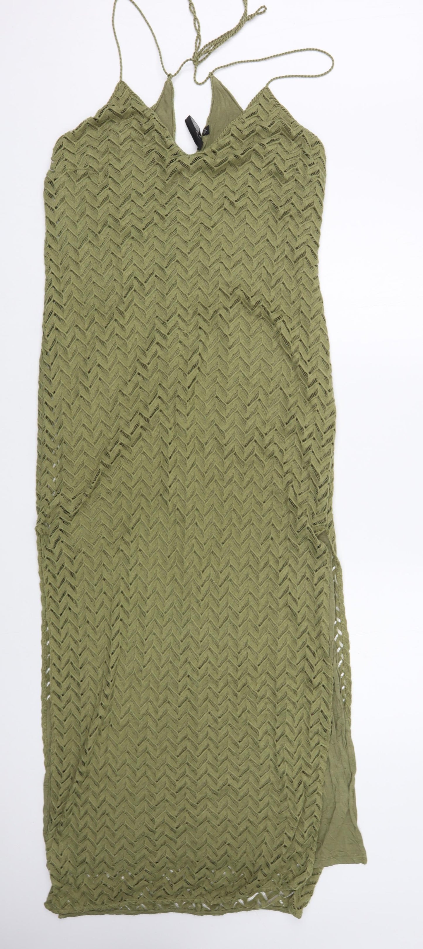 GUESS Womens Green Polyester Maxi Size M V-Neck Pullover