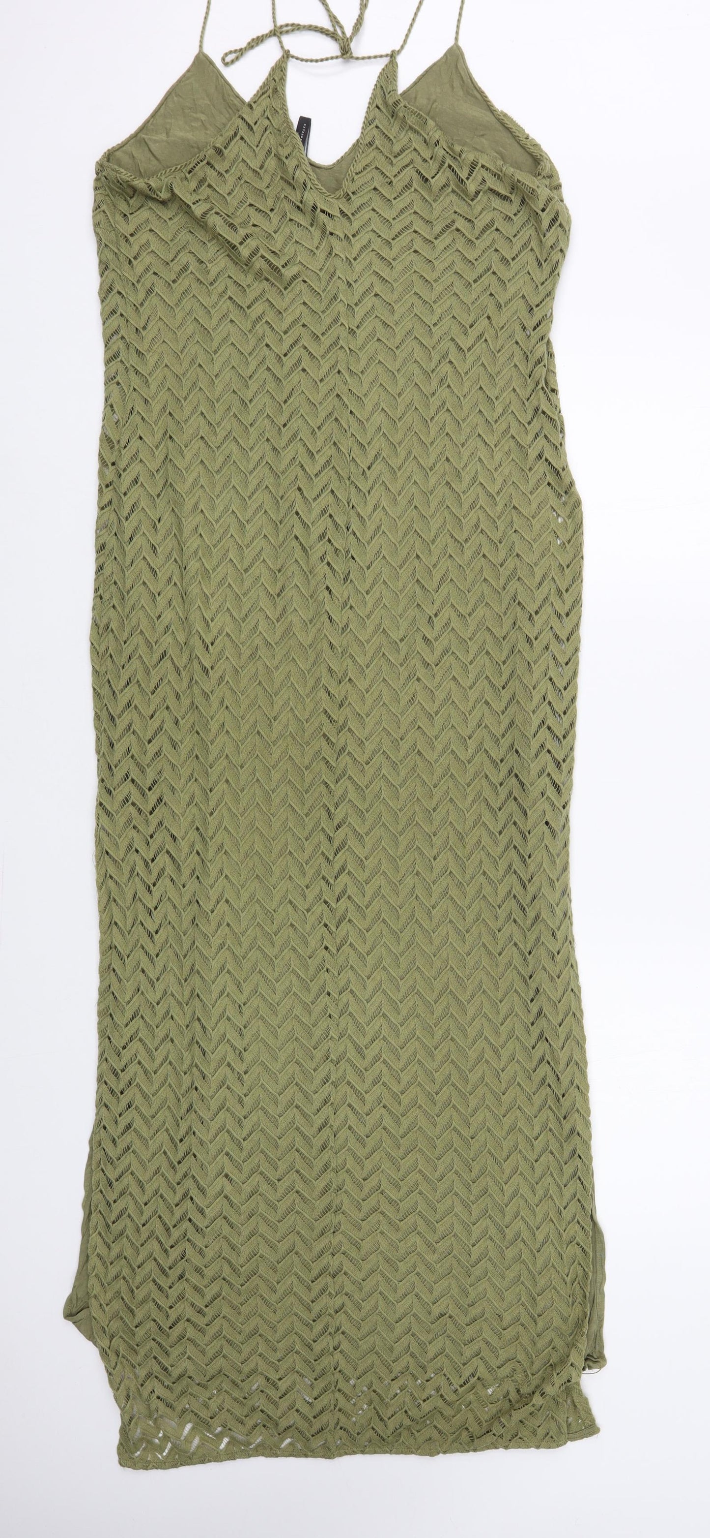 GUESS Womens Green Polyester Maxi Size M V-Neck Pullover