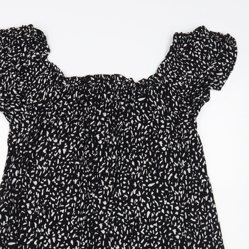 Primark Womens Black Animal Print Viscose A-Line Size 14 Off the Shoulder Pullover