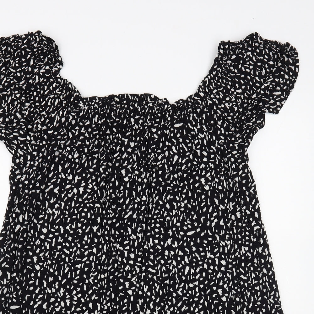 Primark Womens Black Animal Print Viscose A-Line Size 14 Off the Shoulder Pullover