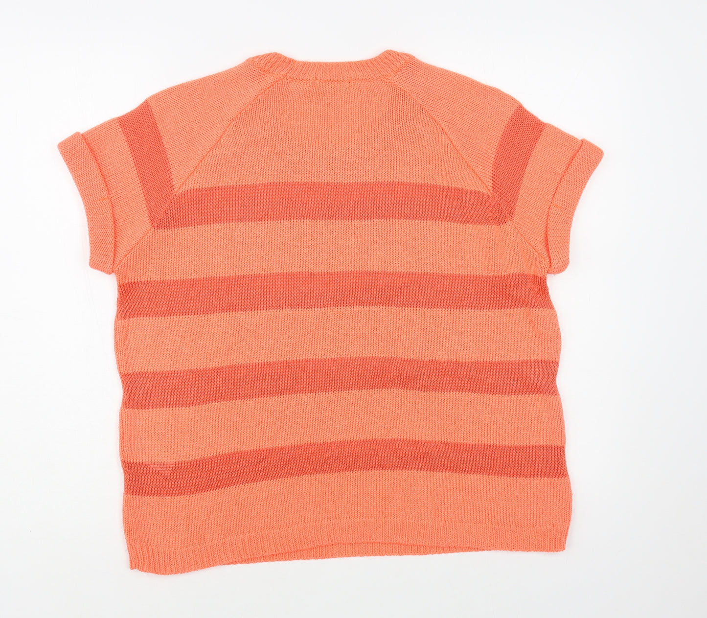 George Womens Orange Crew Neck Striped Acrylic Pullover Jumper Size 16