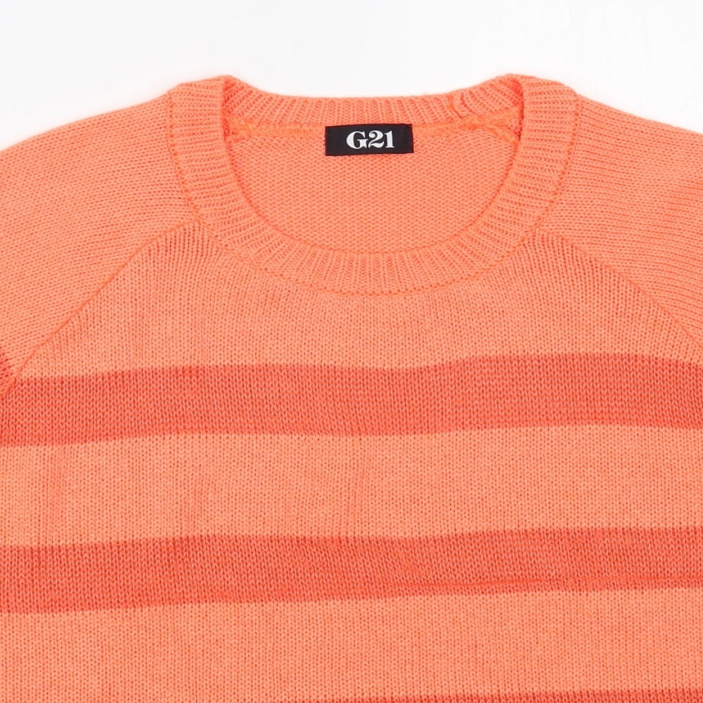 George Womens Orange Crew Neck Striped Acrylic Pullover Jumper Size 16