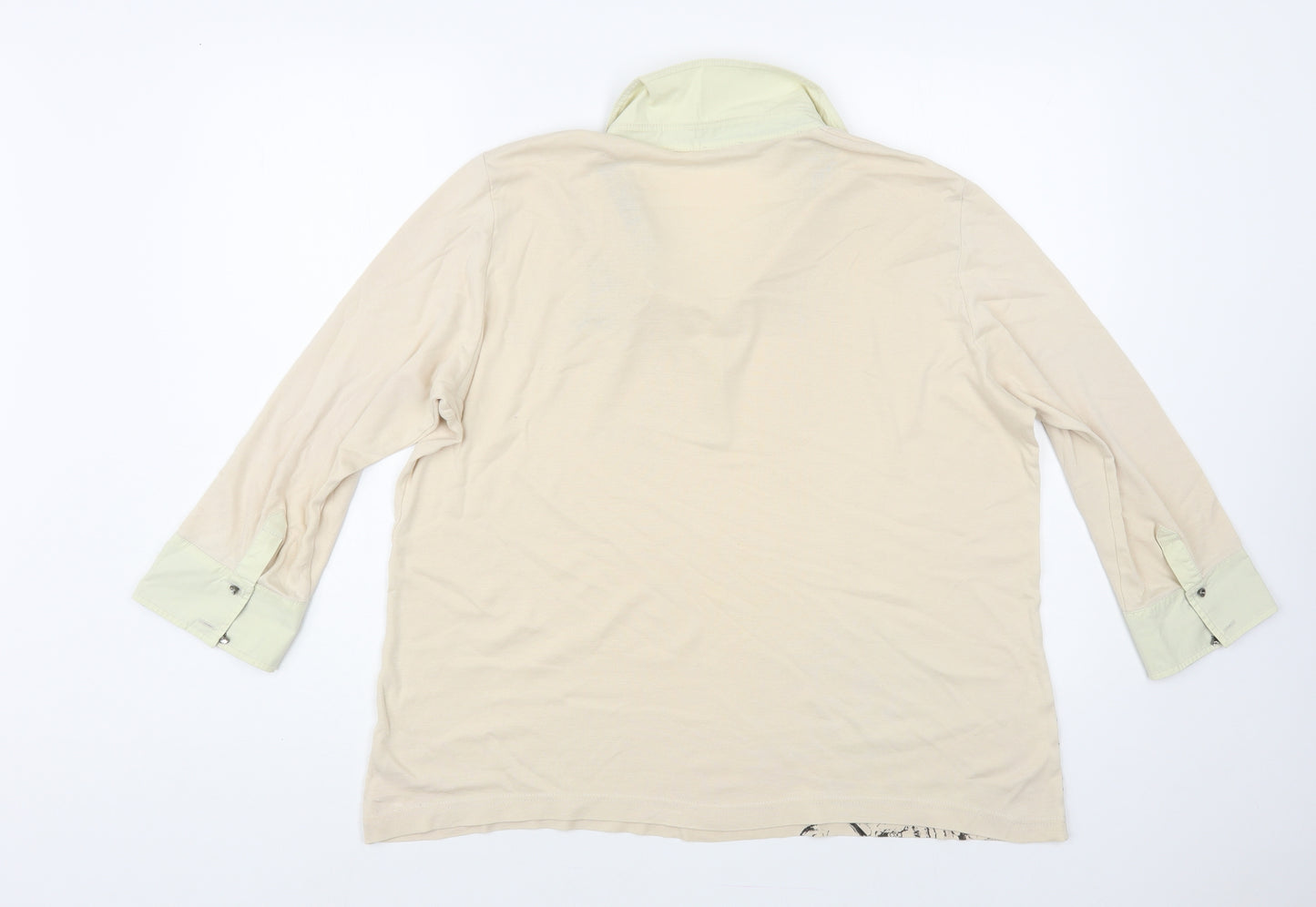 Gerry W Womens Beige Floral Cotton Basic Blouse Size XL Collared