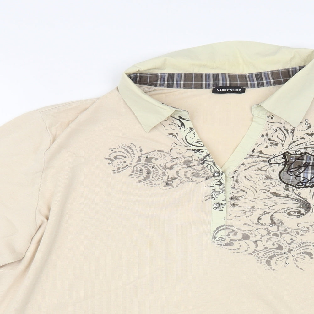Gerry W Womens Beige Floral Cotton Basic Blouse Size XL Collared