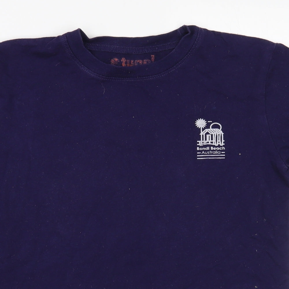 Tunni Womens Blue Cotton Basic T-Shirt Size M Crew Neck - Bondi Beach