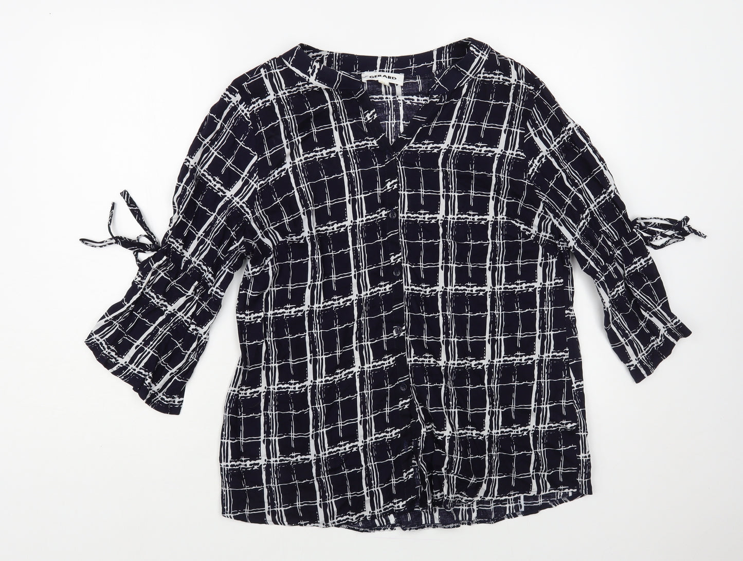 Gerard Womens Blue Check Viscose Basic Blouse Size 12 V-Neck