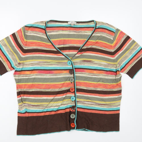 CC Petite Womens Multicoloured V-Neck Striped Viscose Cardigan Jumper Size XL