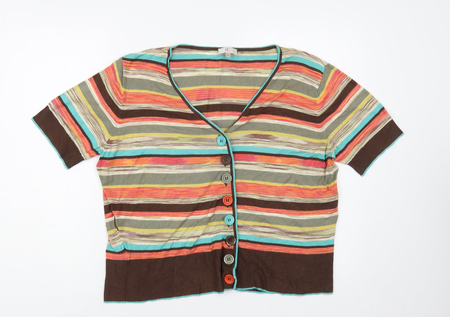 CC Petite Womens Multicoloured V-Neck Striped Viscose Cardigan Jumper Size XL
