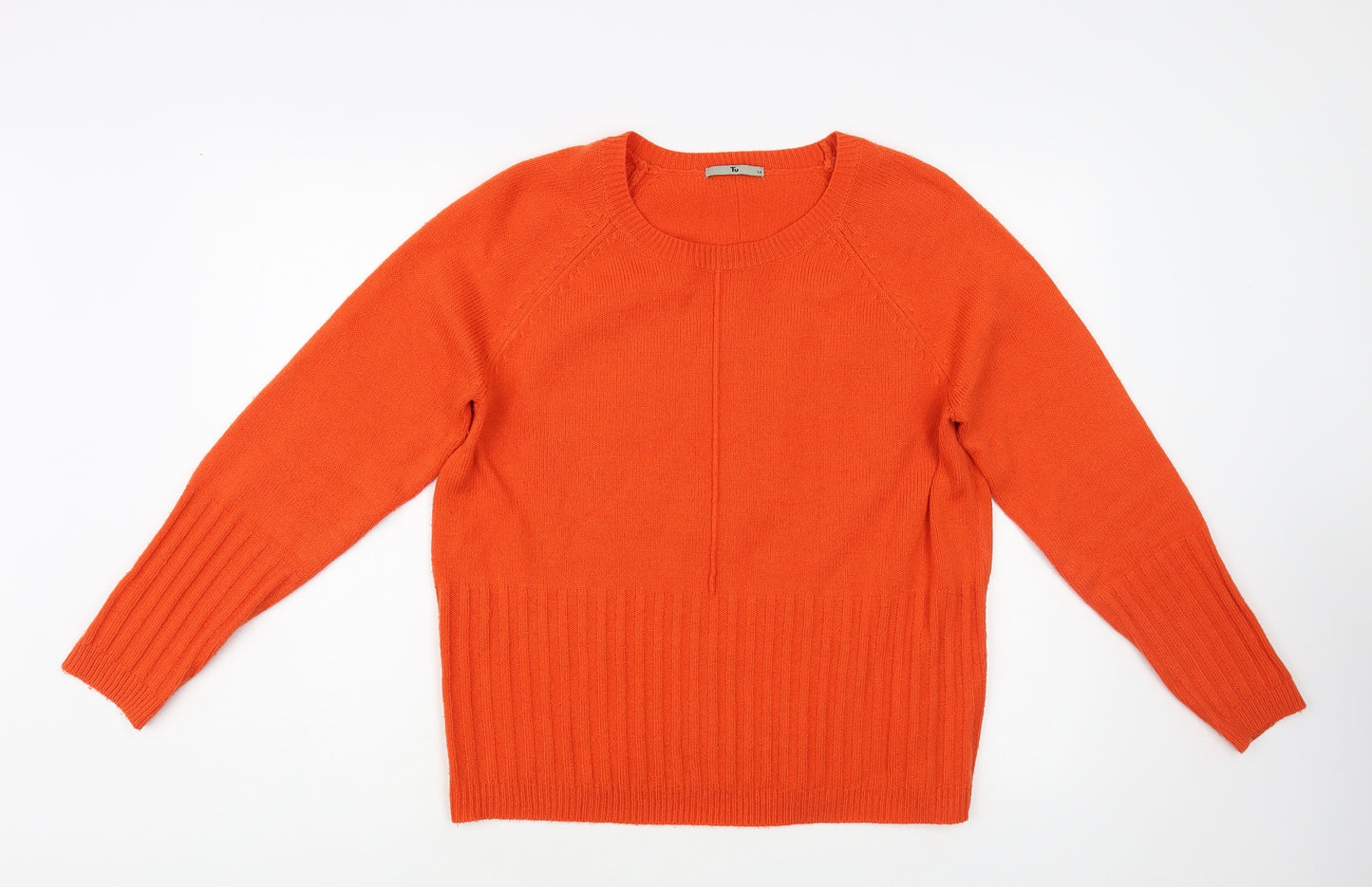 TU Womens Orange Boat Neck Acrylic Pullover Jumper Size 14