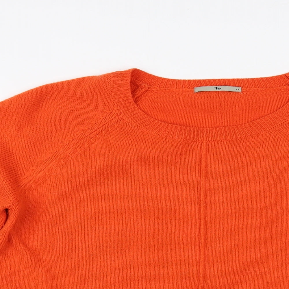 TU Womens Orange Boat Neck Acrylic Pullover Jumper Size 14