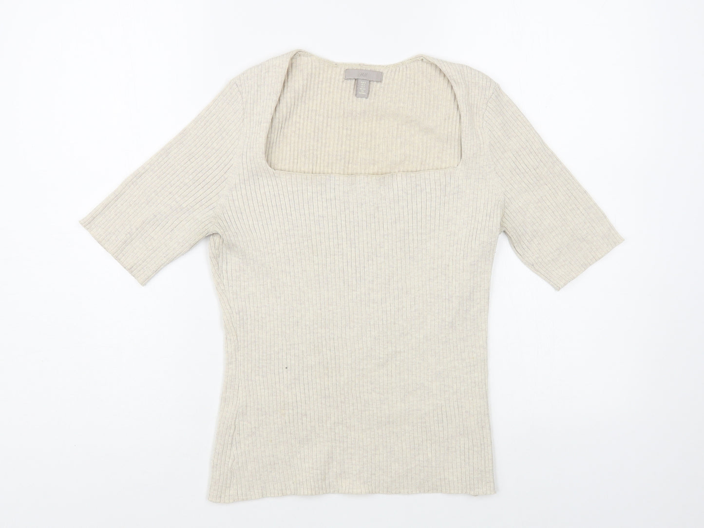 H&M Womens Beige Square Neck Polyester Pullover Jumper Size S