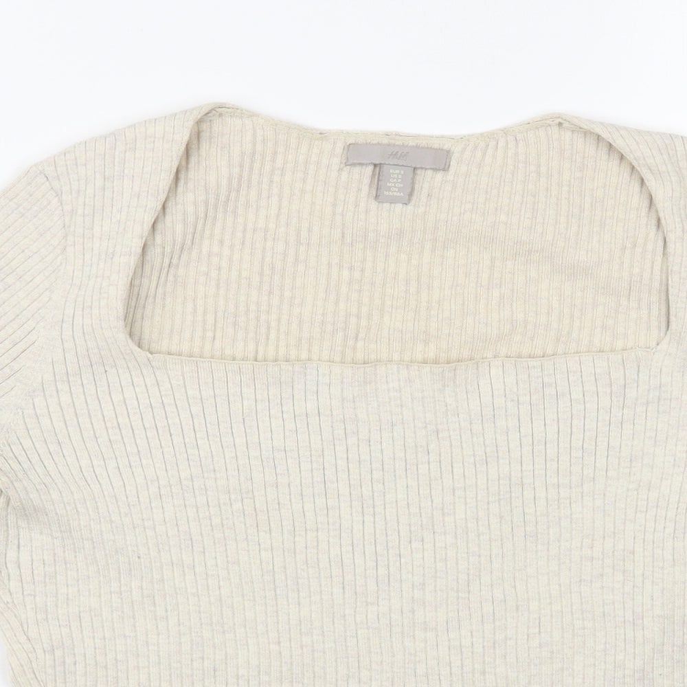 H&M Womens Beige Square Neck Polyester Pullover Jumper Size S
