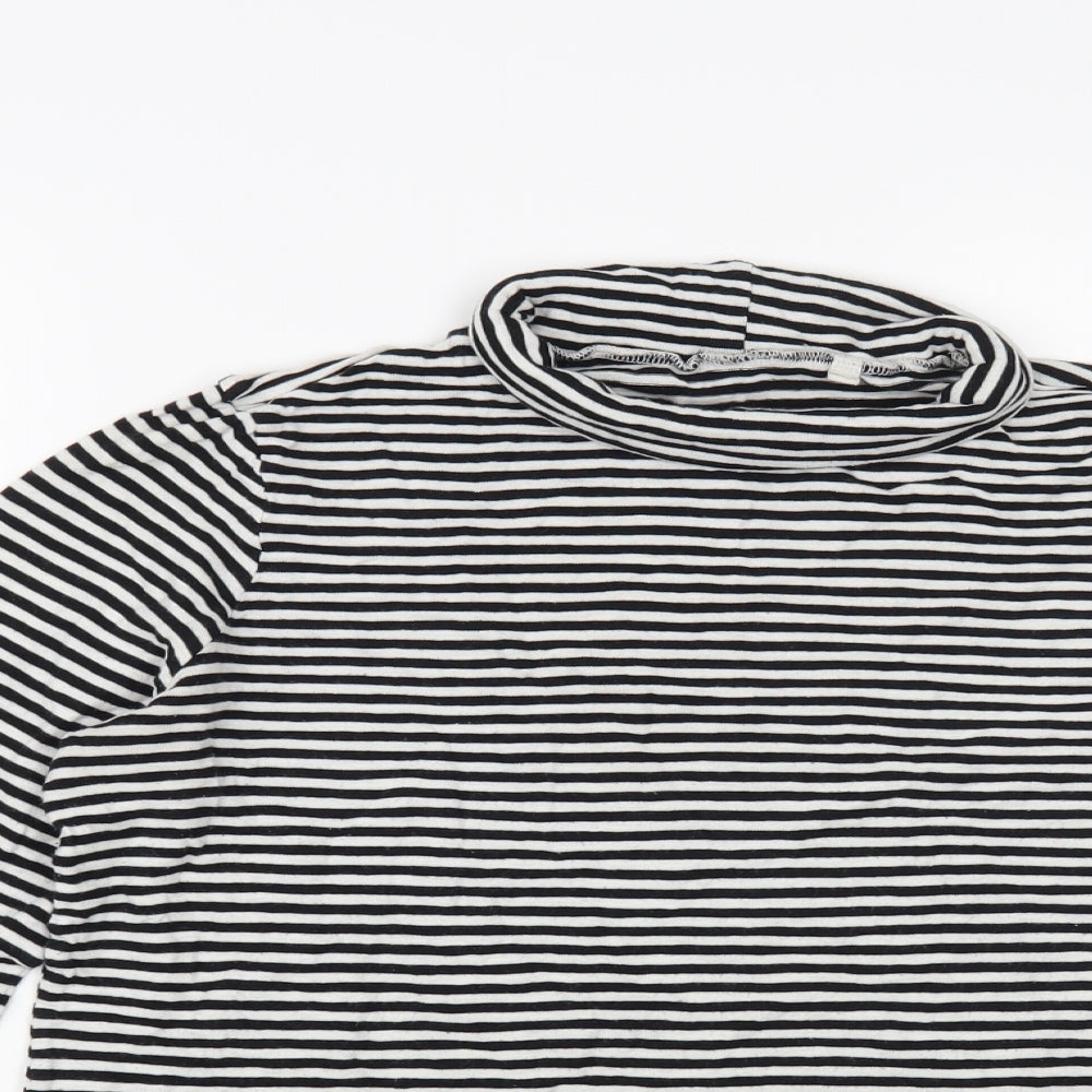 NEXT Womens White Striped Cotton Basic T-Shirt Size 12 Roll Neck