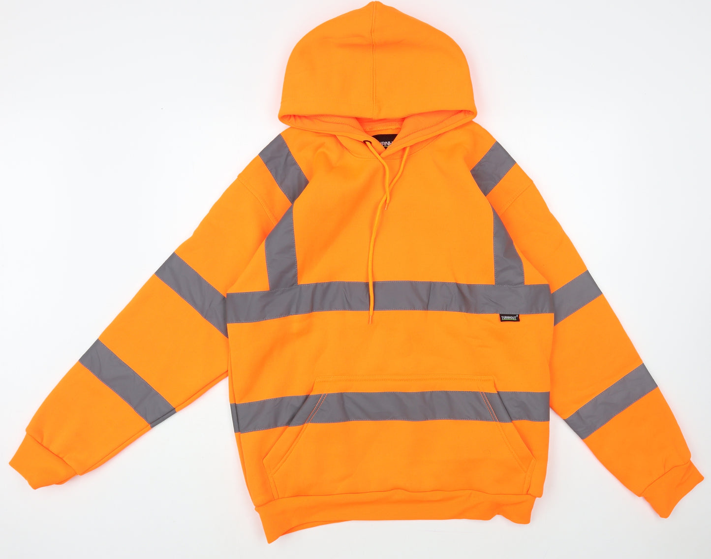 TURNHOUT Mens Orange Striped Cotton Pullover Hoodie Size XL - Hi Vis Work Hoodie