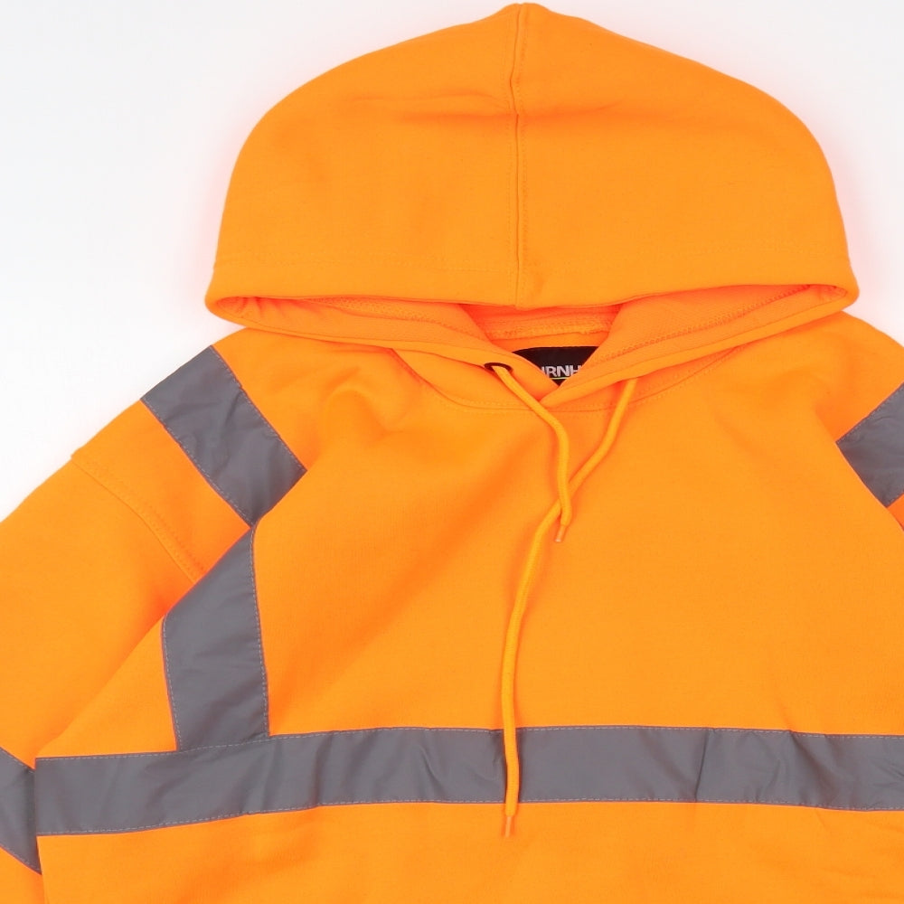 TURNHOUT Mens Orange Striped Cotton Pullover Hoodie Size XL - Hi Vis Work Hoodie