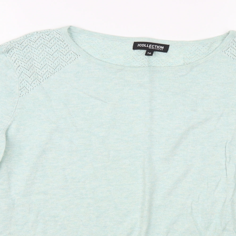 Debenhams Womens Green Boat Neck Cotton Pullover Jumper Size 16