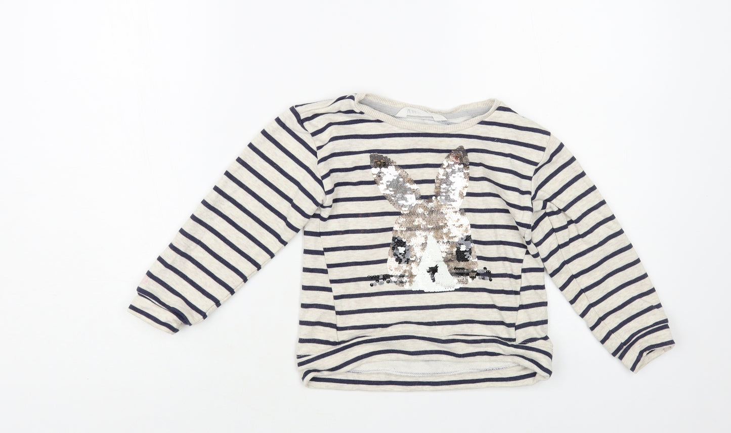H&M Girls White Striped Cotton Pullover Sweatshirt Size 3-4 Years Pullover - Bunny