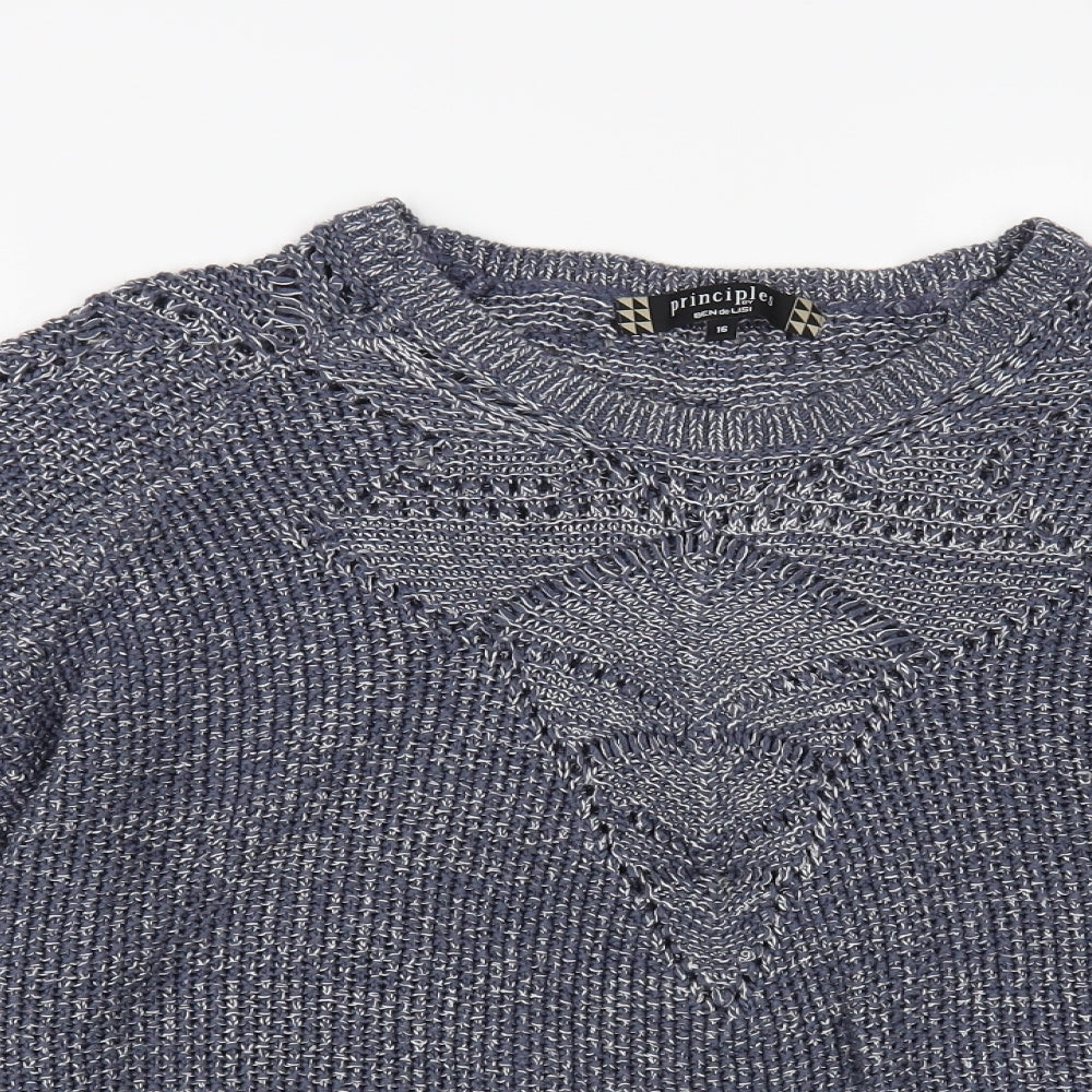 Principles Womens Blue Crew Neck Acrylic Pullover Jumper Size 16