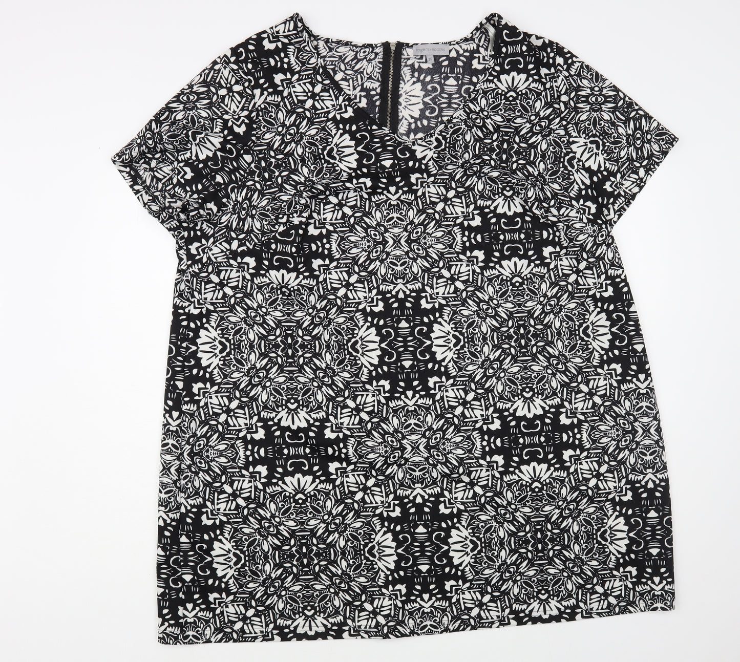 Rogers + Rogers Womens Black Floral Polyester Tunic Blouse Size 26 V-Neck