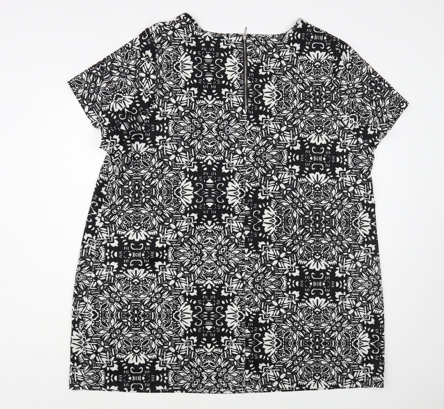 Rogers + Rogers Womens Black Floral Polyester Tunic Blouse Size 26 V-Neck