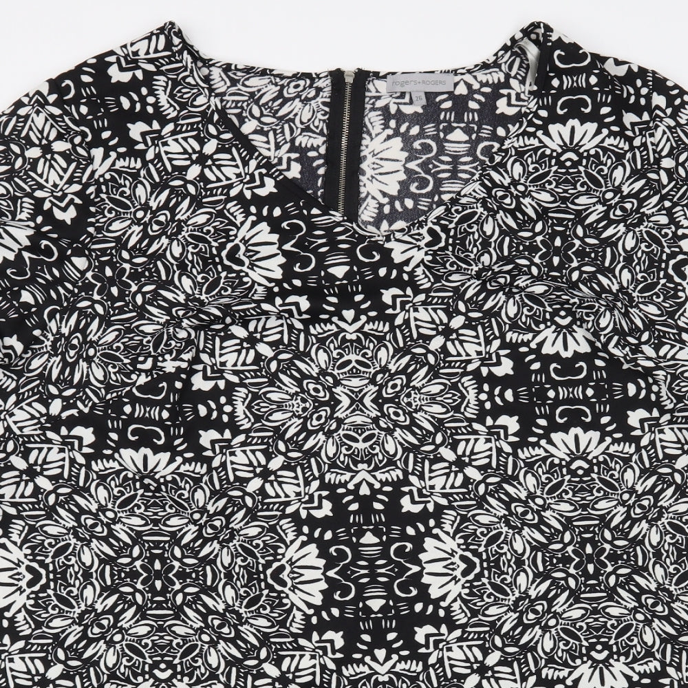 Rogers + Rogers Womens Black Floral Polyester Tunic Blouse Size 26 V-Neck