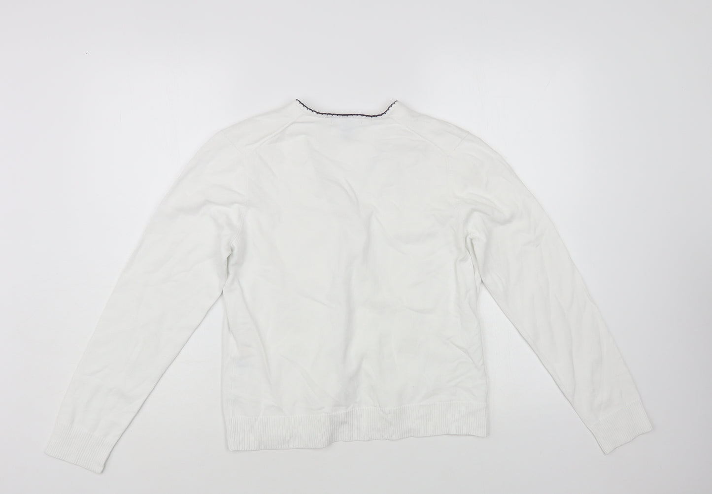 Lands' End Womens White V-Neck Cotton Cardigan Jumper Size S