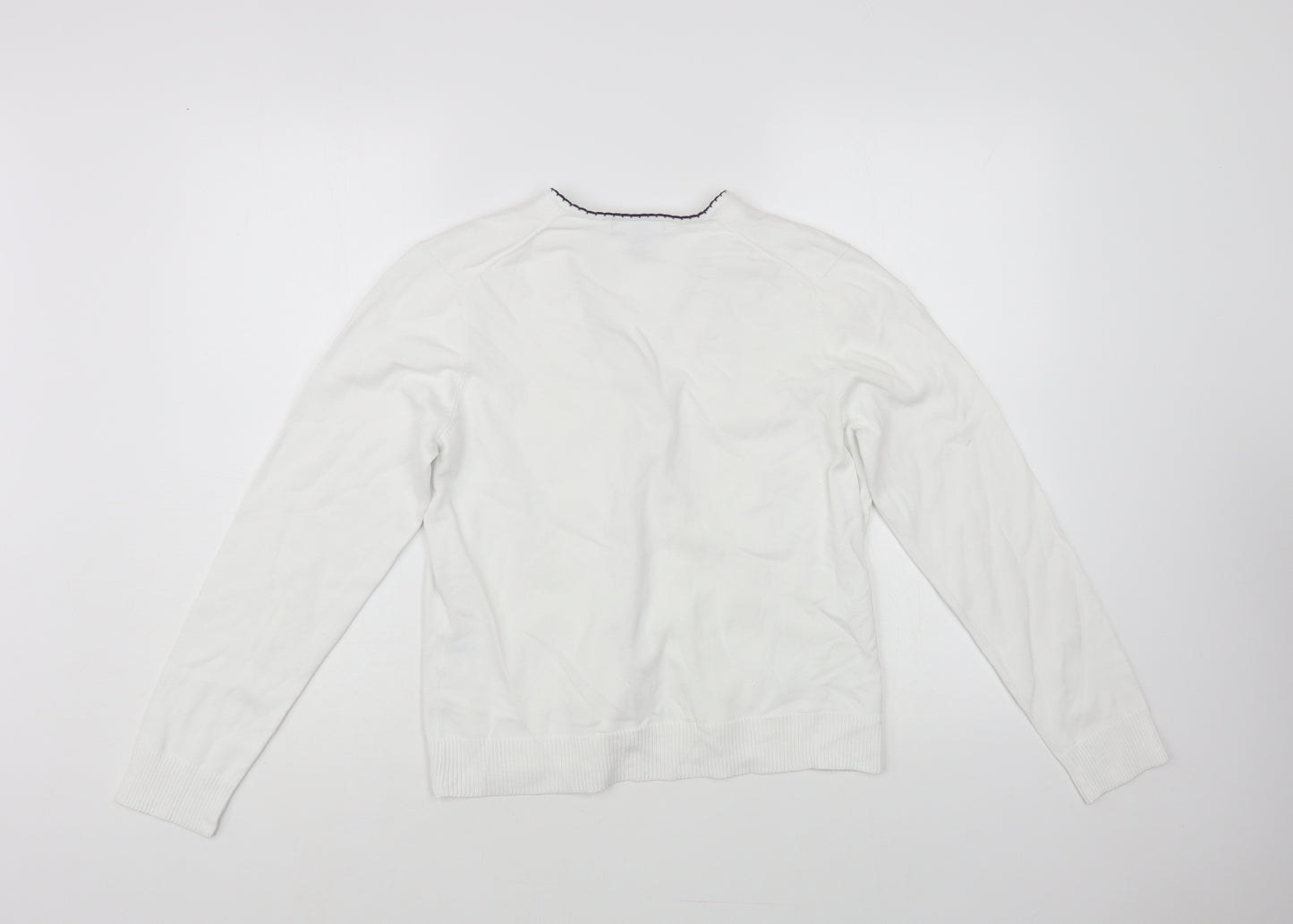 Lands' End Womens White V-Neck Cotton Cardigan Jumper Size S