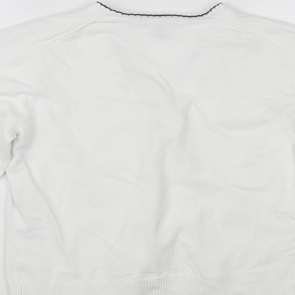 Lands' End Womens White V-Neck Cotton Cardigan Jumper Size S