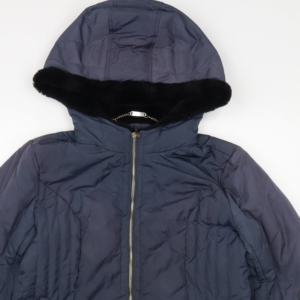 Dennis Basso Womens Blue Quilted Jacket Size M Zip